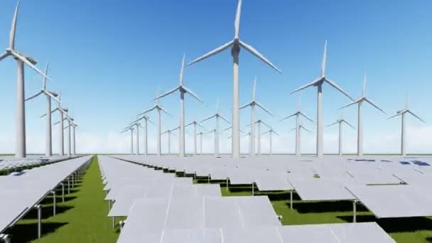 Solarpark und Windgenerator — Stockvideo