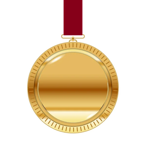 Gold medal on red ribbon isolated on white. Vector — Stock Vector