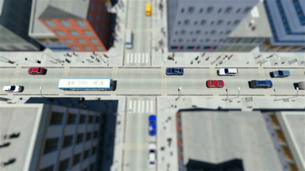 Tilt shift of walking people and traffic in the city — Free Stock Video