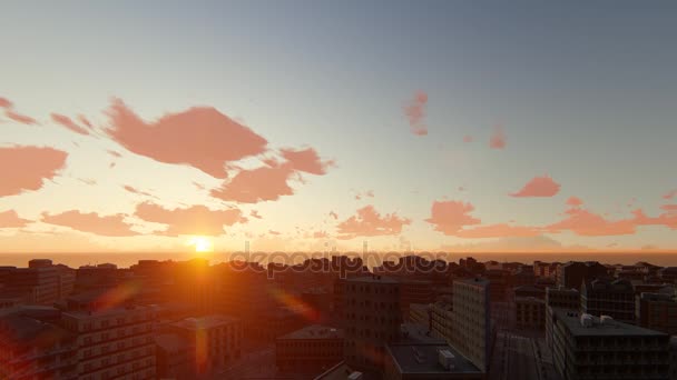 Puesta de sol en la ciudad y el mar. lapso de tiempo — Vídeos de Stock