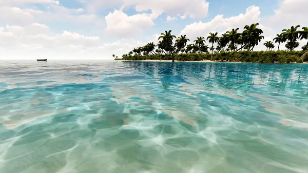 Palm och tropical beach 3d render — Stockfoto