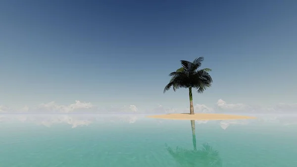 Palma y playa tropical 3D render — Foto de Stock