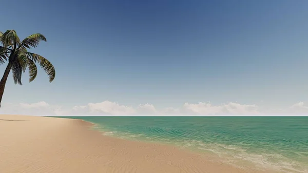 Palma e praia tropical 3D render — Fotografia de Stock