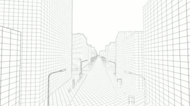 Beyaz üzerinde kabataslak kentin uçan