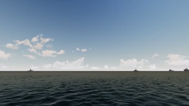 Vrachtschepen zeilen van open zee aan de horizon — Stockvideo