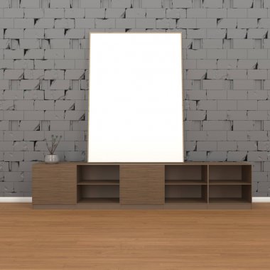 Boş oda tuğla duvar 3d render alay