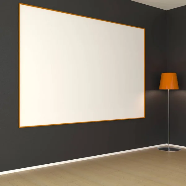 Mock Up Room, weißes Poster auf schwarzer Wand 3d Rendering — Stockfoto