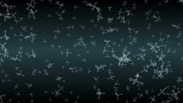 Moléculas de vidrio en movimiento en el espacio capaces de bucle — Vídeo de stock