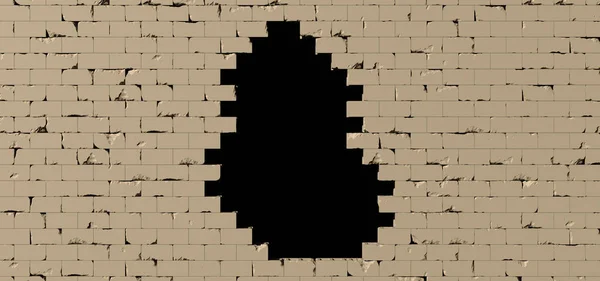 砖墙上的黑洞3d 渲染 — 图库照片