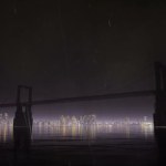 Puente y lluvia por la noche