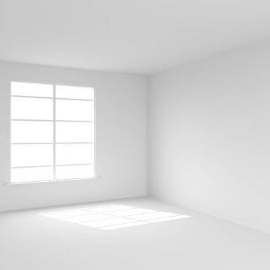 Beyaz oda pencere 3d render ile