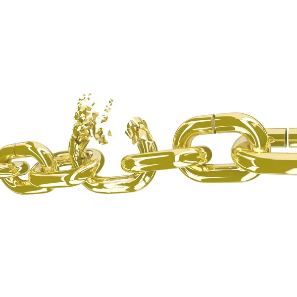Gebrochene Goldkette auf weißem 3D-Render — Stockfoto