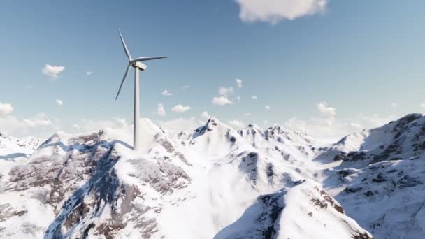 Wind generator in snowy mountains — Free Stock Video