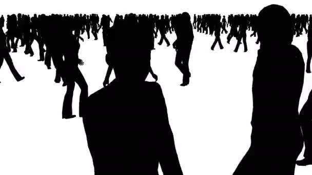 Crowd of silhouette people moves on white — Stock Video