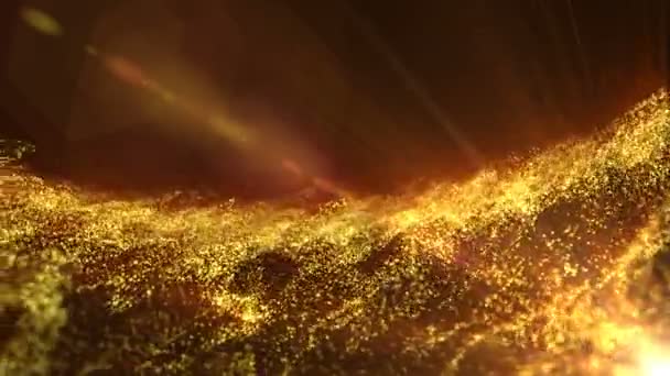 Bewegte Goldpartikel, die Schleifen drehen können — Stockvideo