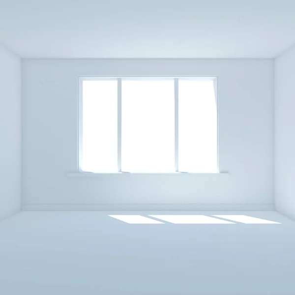 Голубая комната с большим окном 3D рендеринга — стоковое фото