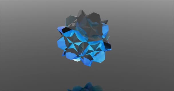 Синяя кристаллическая сфера, состоящая из геометрических фигур 3D анимации — стоковое видео