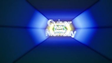 Kara siber pazartesi aydınlık tünel arka planında. Siber Pazartesi animasyon tasarımı. Siber pazartesi neon konsepti. Bayrak satışı etiketi. Gece kulübü neon tabelası. Dijital tasarım.