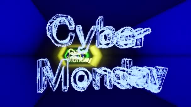 Schwarzer Cyber-Monday-Neon auf Lichttunnel-Hintergrund. Cyber-Montag Animationsdesign. Cyber-Montag Neon-Konzept. Bannerverkauf. Nachtclub-Leuchtreklame. Digitales Design. — Stockvideo