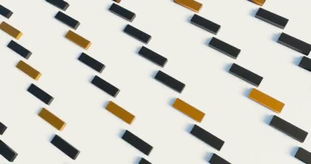 Les rectangles 3d orange et noir tournent cycliquement sur une surface blanche. Boucle sans couture .