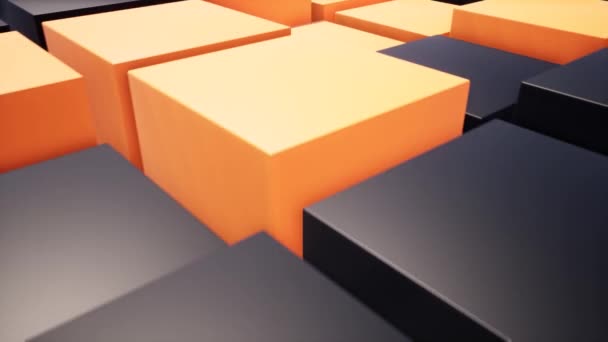 Svart och orange lådor Modern förpackning för digital tapetdesign. Svart bakgrund. Abstrakt teknisk bakgrund. Futuristisk design. Vit bakgrund. Geometriskt mönster. 3d kub. 3D-struktur. — Stockvideo