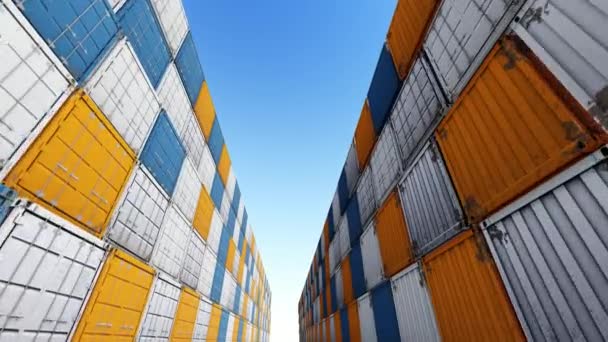 Rows of cargo shipping. Large iron containers of different colors. — 비디오