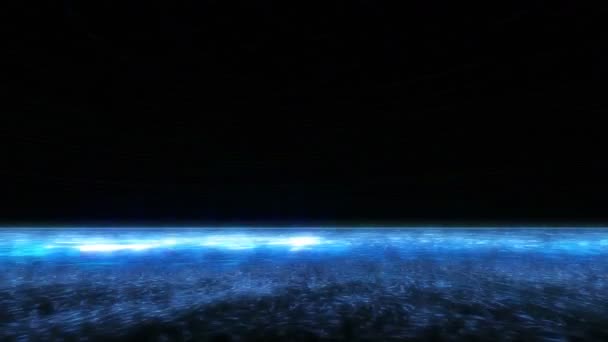 Blaue Neon-Meeresoberfläche mit Wellen mit Platz für Kopierraum — Stockvideo