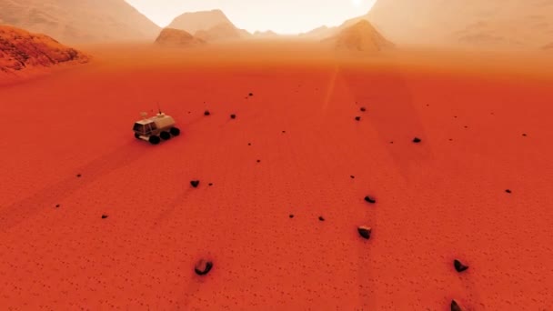 Mars futuristischen Hintergrund. Weltraumillustration. Wüstenlandschaft. Wüste, Sand. Reisehintergrund. Fremde Landschaft. — Stockvideo