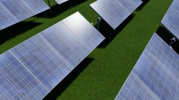 3d kék napelemek világos háttér. Ipari tervezés. Tiszta fenntartható fejlődés koncepciója. 3D panel. Zöld energia villamosenergia-koncepció. Környezeti teljesítmény. — Stock videók
