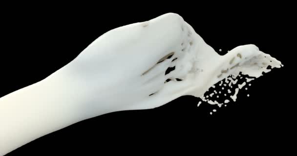 Stroom van melk in 3D-stijl op witte achtergrond. Macro druppelcrème. Crème achtergrond. Geïsoleerde illustratie. 3d illustratie. Ontwerpelement. Melkplons. Vloeibare romige witte textuur. — Stockvideo