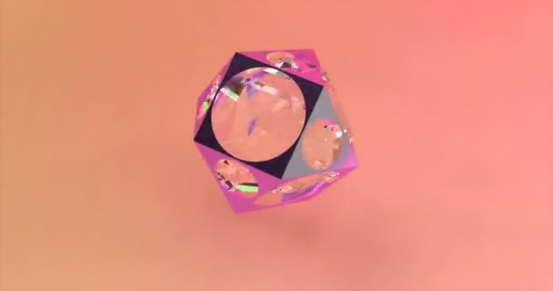 Abstract polygonal object with a glass sphere on the background of trendy colors. Able to loop seamless — Stock Video