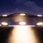 印刷デザインのためのUfo牛。孤立したイラスト。Ufo -宇宙船。イラストレーションフラット宇宙船のアイコンエイリアンの風景の背景。外国人ワールドイラスト.