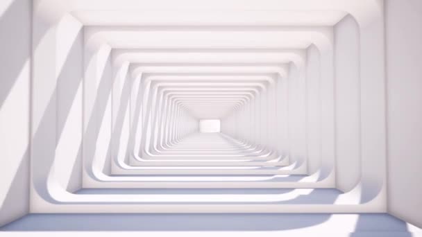 デジタル壁紙デザインのための広告。将来の背景。白地だ空のモックアップ。白い空の部屋将来の技術。内観。3Dレンダリング長いトンネル. — ストック動画