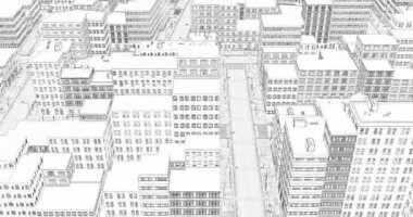 Beyaz arka planda 3D şehir illüstrasyonu. Soyut şehir binası silüeti. Modern şehir manzarası. Metropolis geçmişi. Beyaz izole edilmiş arka plan. Modern şehir manzarası. Şehir silueti.