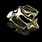 Hałas abstrakcyjny złoty obiekt w stylu 3d. Metalowa faktura. Złoty brokat. Brudne teksturowane tło. Złota folia metalowa abstrakcyjne tło. Grunge brudne tło. Sztuka abstrakcyjna.