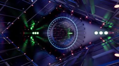 Fantasy abstract with blue metal tunnel on white background. Spaceship interior, laboratory. Abstract technology background. Fantasy background. Architecture background. Sci-fi interior corridor.