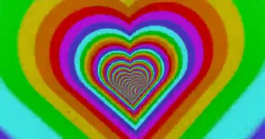Abstract with red tunnel heart. Rainbow abstract background. Futuristic tunnel. Heart shape. Bright neon background. Love background.