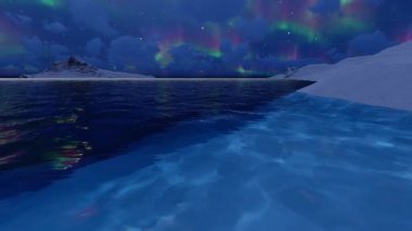 Karanlık arka planda deniz kuzey ışıkları. Kuzey Kutbu, Alaska, Kanada, Kuzey Kutbu. Doğa geçmişi. Kış gecesi manzarası, kuzey ışıkları, Aurora Borealis..