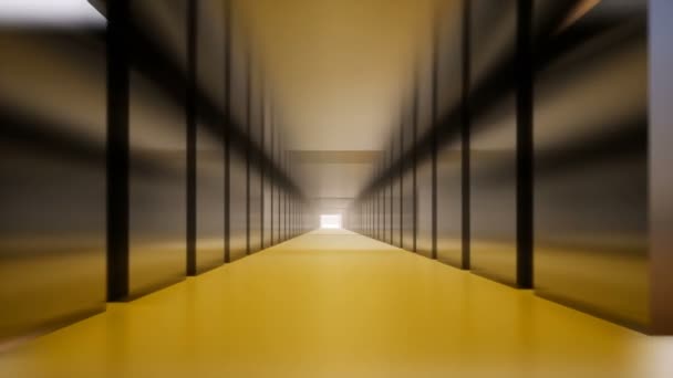 3D černý kovový tunel na tmavém pozadí. Futuristická koridor uvnitř kosmické lodi. Tmavé pozadí. 3D vykreslení. — Stock video
