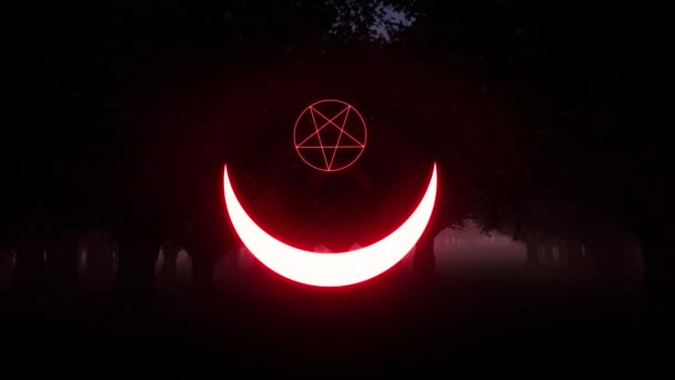 Esoterisch, heidens, occultisme. Crescent teken satan in vintage stijl. Alchemie, magie, esoterisch, occultisme. Heilig teken. — Stockvideo