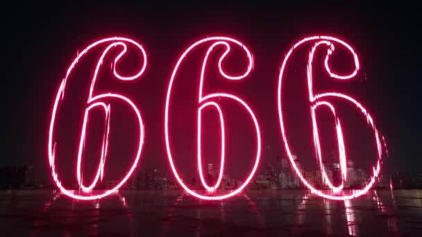 Red 666 on black. Grunge background. Isolated digits. Grunge design. Red background. Digital background. — Stock Video