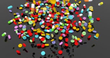 3d icon with pills different color. Capsule. Medical background. Antibiotic symbol. Pharmaceutical medical treatment healthcare concept. Healthcare, medicine. Medicine collection set. Medicine drug