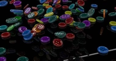 Kumaş tasarımı için kıyafet düğmeleri. 3D illüstrasyon, kırmızı sarı bown. Moda kumaşı.