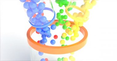 Renkli toplar cama düşer. Sonbahar arkaplan tasarımı. Kırmızı arka plan. Gerçekçi izole piyango topları. Renkli soyut arka plan. Tasarım kavramı. Piyango, bingo, loto.