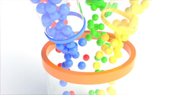 Кольорові кульки потрапляють у скло. Осінній дизайн тла. Червоний фон. Реалістичні ізольовані лотерейні кульки. Барвистий абстрактний фон. Концептуальний дизайн. Лотерея, бінго, лотерея . — стокове відео