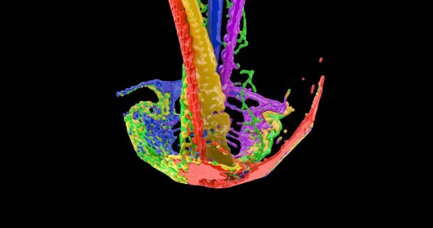 Sechs verschiedene Flüssigkeitsdüsen werden gemischt. — Stockvideo