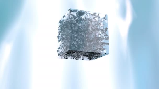 3d blue crystal shatters. Cube explosion background. Ice broken. — Stock Video