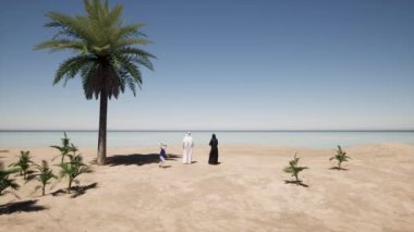 Suudi Arabistan ebeveynleri çocukları sever. Suudi mutlu aile Kum Çölü