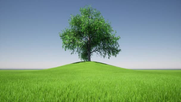 Jeden strom ve fantazijním stylu na modré obloze. Scéna. Prázdná přírodní scéna. — Stock video