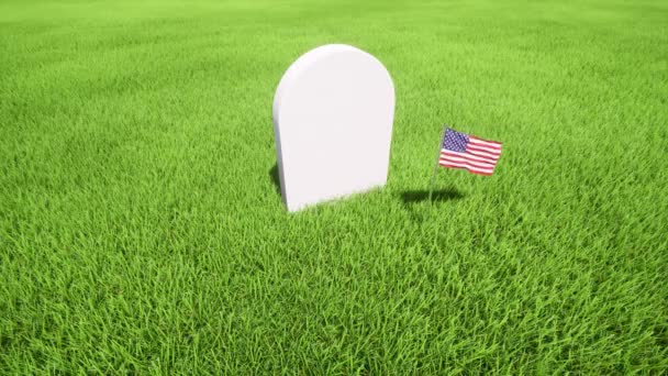 Weißer Grabstein auf Gras. Gedenktag — Stockvideo